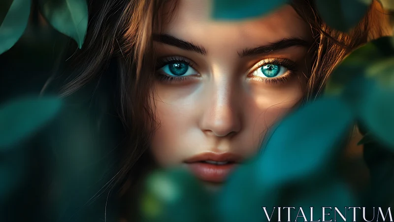 Forest-lit turquoise eyes quietly command the emerald hush