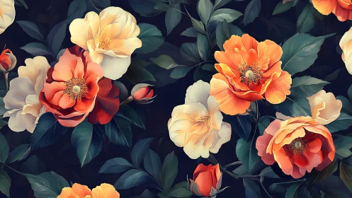 Dancing Blooms Ignite the Darkened Garden Canvas