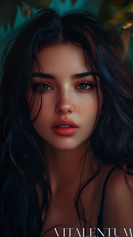 Digital portrait study of a young woman in teal chiaroscuro lighting.