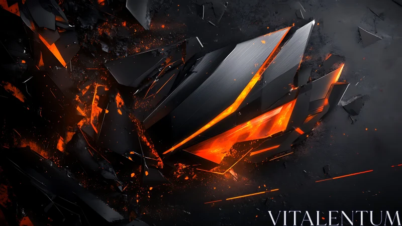 Fragmented metallic shards with internal orange glow pattern.