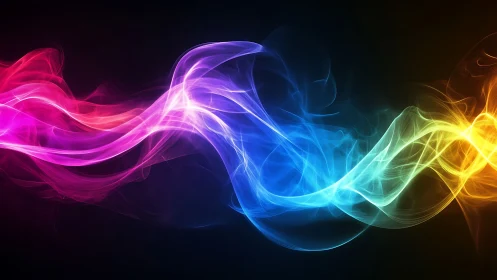 Chromatic light ribbons intersect across a deep black field