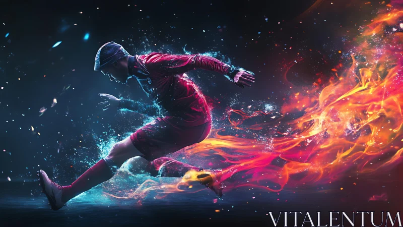 Dynamic runner rendered with dual fire and plasma motion trails