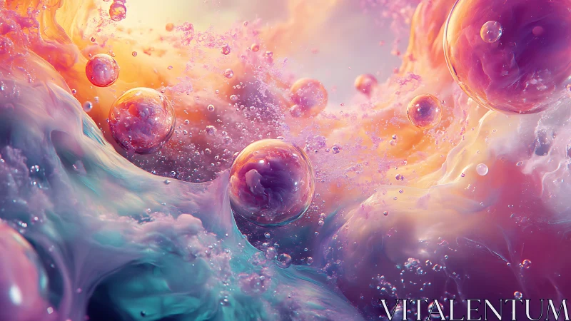 Dreamy pastel bubbles drifting through liquid stardust.