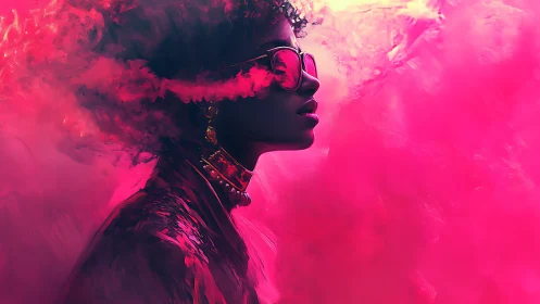 Neon cloud crowned muse in electric magenta daydreams.