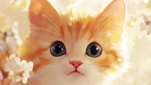 Orange and white cat with large dark eyes in digital portrait.