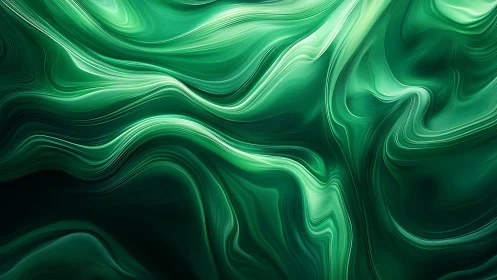 Emerald green abstract flowing lines and layered waves.