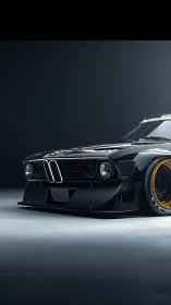 Midnight-slick race coupe prowling a studio spotlighted hush.