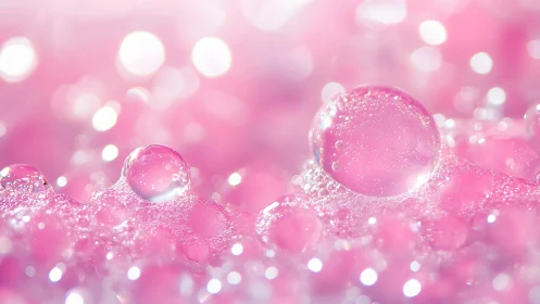 Macro dew spheres over luminous pink bokeh field.