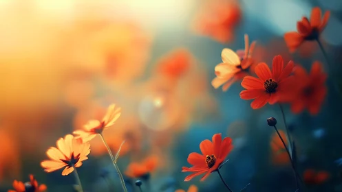 Shallow Depth Field Daisy Composition with Chromatic Gradient