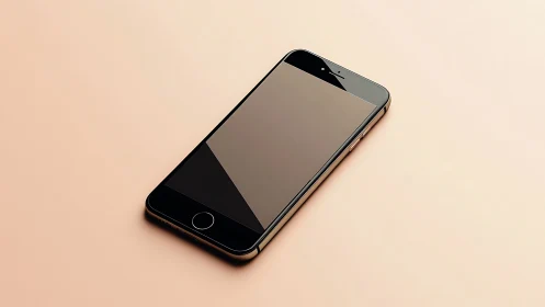 Black smartphone on beige background displayed at angle.