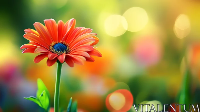 Vibrant Red Gerbera Daisy in Soft Garden Light.
