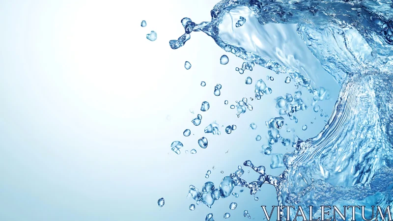 Crystal water splash arcs across clean white gradient.