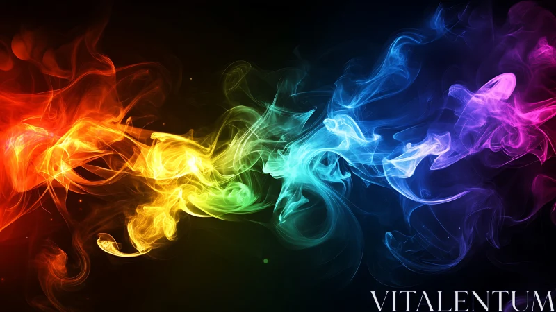 Radiant multicolor smoke streams surge across black void