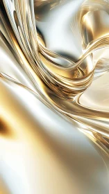 Liquid chrome ribbons curve through luminous gold field