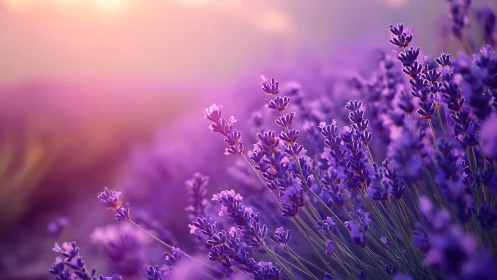 Purple Lavender Fields at Sunset.