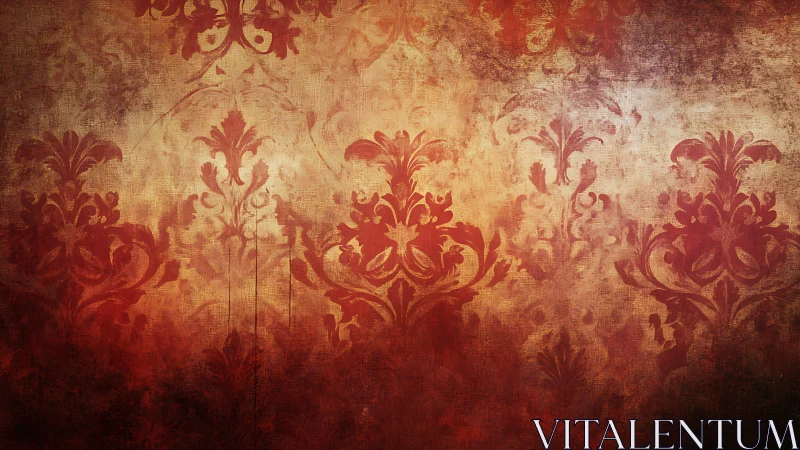 Aged baroque damask pattern rendered in warm distressed hues
