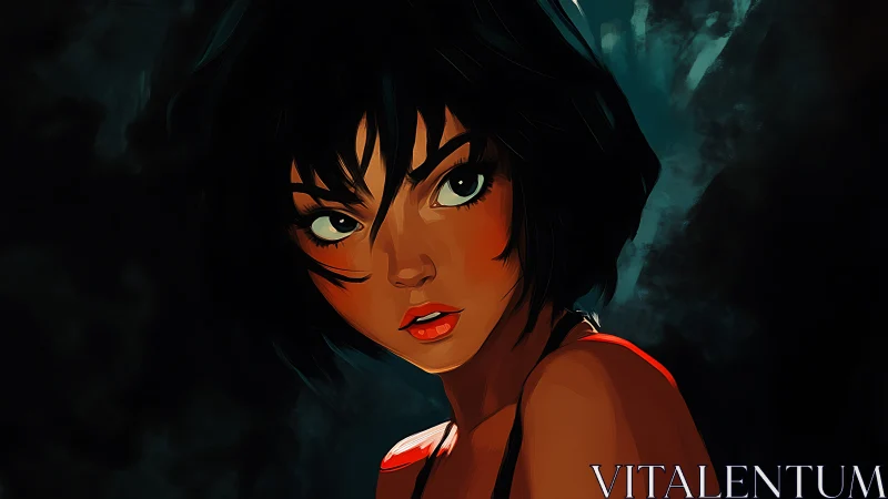 Striking young heroine turns toward the light with bold gaze