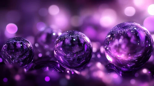 Crystal orbs drift through violet glitter and hush the dark