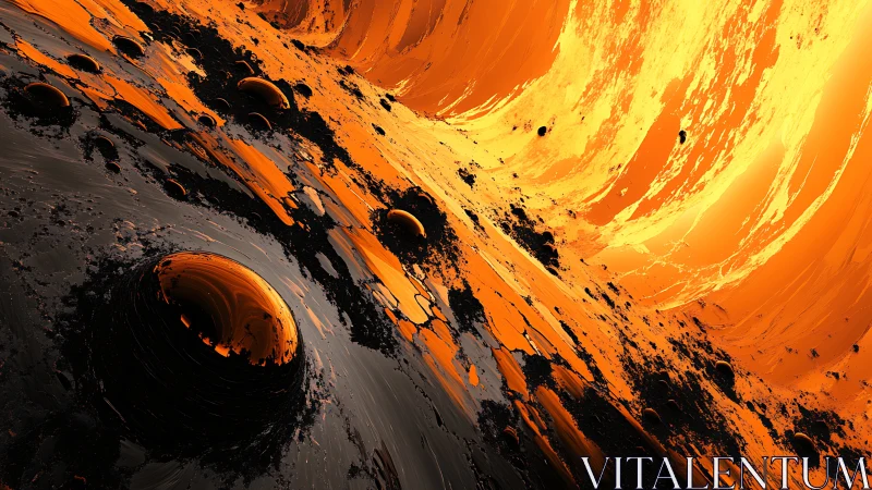 Molten ember worlds drift beneath a blazing cosmic flare.