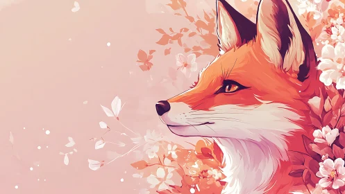Gentle spring fox surrounded by soft blossoms and light.