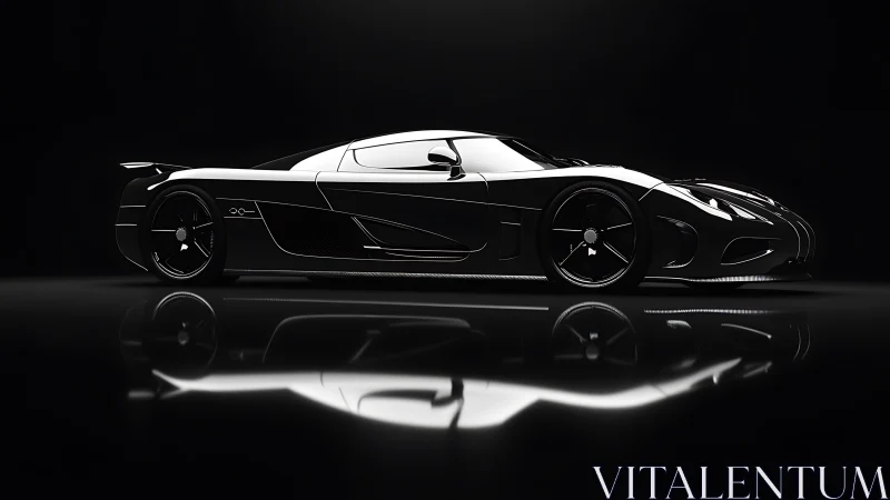 Midnight hypercar side profile with dramatic rim lighting.