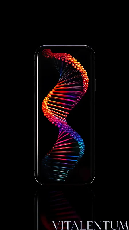 Smartphone front view with luminous DNA helix visualization