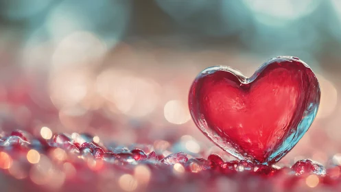 Crystalline Heart with Luminous Bokeh Background
