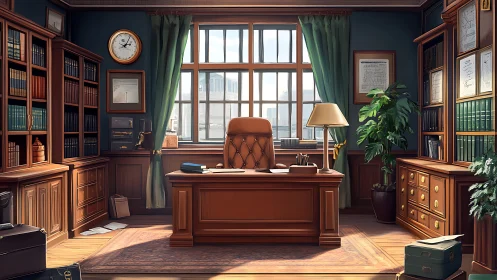 Morning light crowns a classic wood-paneled scholar&rsquo;s office