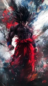 Stormlit warrior cloaked in crimson, charging with quiet fire.