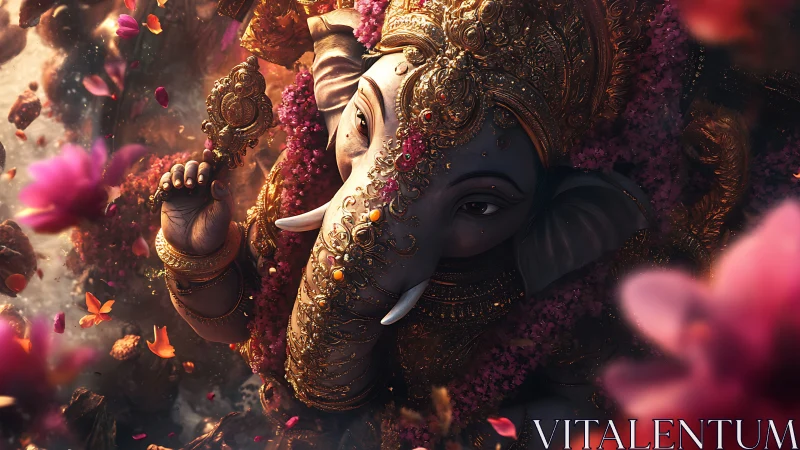 Gilded elephant sage rises through swirling cosmic petals