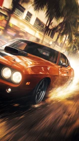 Muscle car ignites a neon boulevard with molten speed