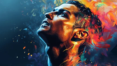 Vivid portrait captures a hopeful gaze rising through color