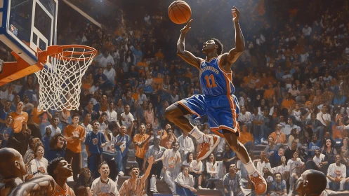 High-energy basketball dunk rendered in dynamic digital painting