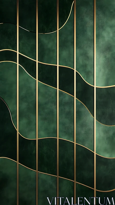 Green textured panels with wavy gold dividing lines.