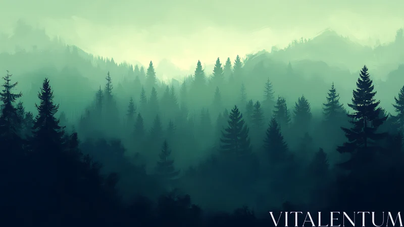 Misty Mountain Forest: Nature's Serene Green Embrace.