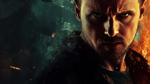 Male face in high-contrast lighting divides frame with color