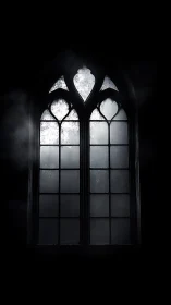 Gothic lancet window in volumetric fog, high-contrast study.
