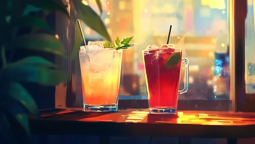 Golden Hour Beverage Composition: Chilled Cocktails with Citrus Gradient