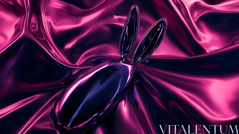 Shiny Metallic Bunny Silhouette on Iridescent Pink Fabric Background.