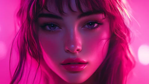 Neon-lit digital portrait captures a dreamy, cinematic gaze