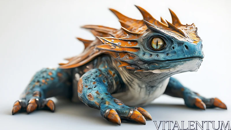 Blue and orange reptilian creature with segmented spines.