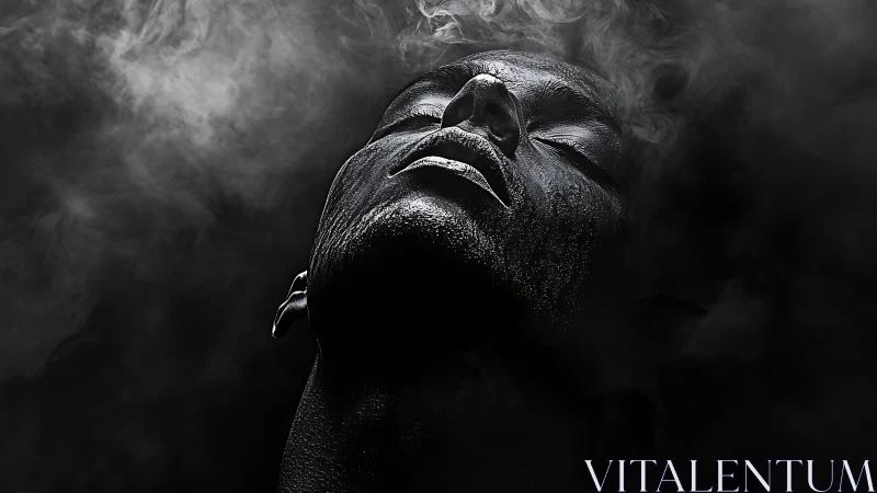 Ebon visage rising through smoke, poised between shadow realms.