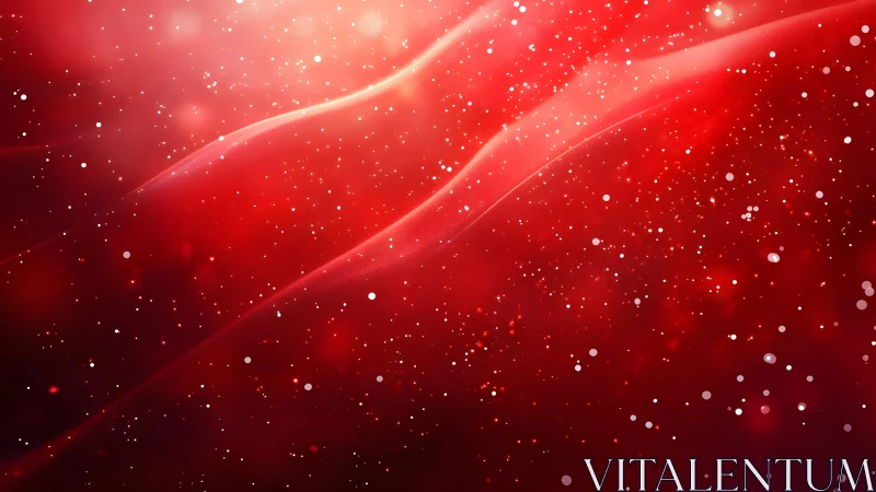 Vivid red abstract background with glowing waves and sparkles.