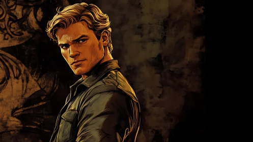 Cinematic male portrait rendered in high-contrast digital ink shading