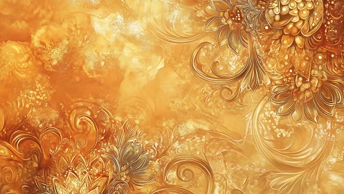 Golden floral swirls drift gently through glowing light