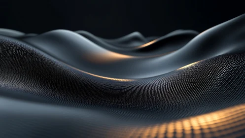 Metallic data waves with glowing golden highlights at dusk.