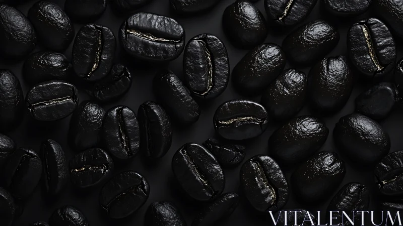 Midnight-dark coffee beans shine with rich roasted promise