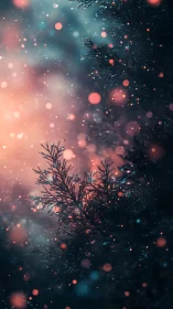 Soft winter branches glow gently in dreamy evening light