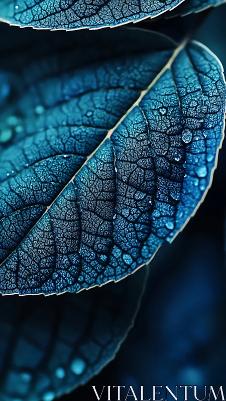 Iridescent blue leaf veins in dramatic macro closeup.