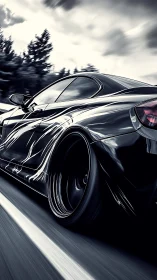 Midnight sports coupe slices through high-speed highway storm